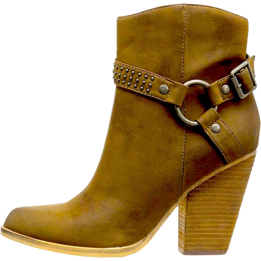 Very Volatile Los Angeles VEGAN harness 7” shaft boots stacked wood 4” heel EUC